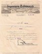 Lettre et facrure adressés à J. Hatchwell
