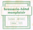 Carte de visite de la brasserie-hôtel "Monplaisir"