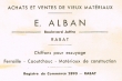 Carte de visite de E.Alban, achat et ventes de vieux matériaux