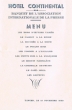 MENU : Banquet de l'Association Internationale de la Presse à l'Hôtel Continental