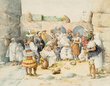 Scène de rue avec personnages du nord du Maroc