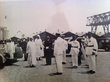 Mohamed ben Youssef et M. Peyrouton résident général visitant l'Escadre sur les quais de Casablanca