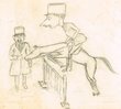 Caricature représentant J. de Cartassac dans un parcours d'obstacles